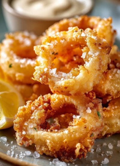 Golden Calamari Rings Extreme macro of perfectly golden calamari rings